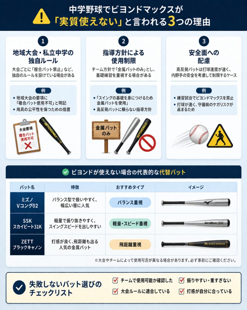 中学野球でビヨンドマックスが使えない3つの理由(地域ルール・指導方針・安全面)